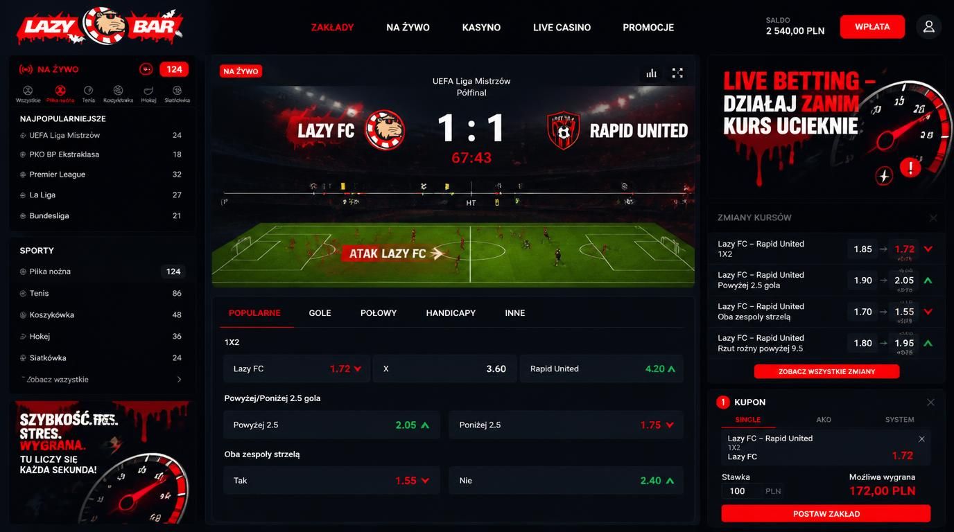 Zakłady na żywo z ruchomym interfejsem kursów