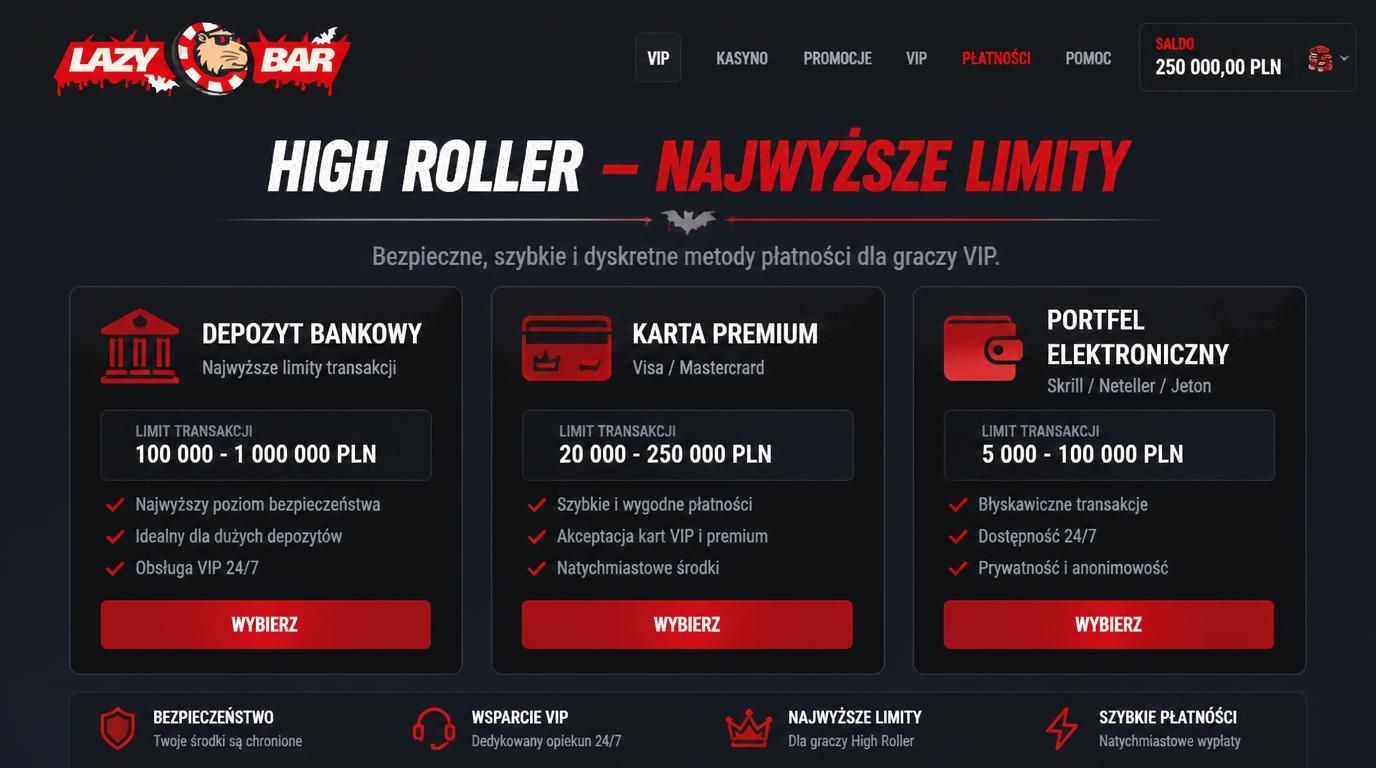 Wysoki limit wpłaty bankowej z kartą i portfelem elektronicznym