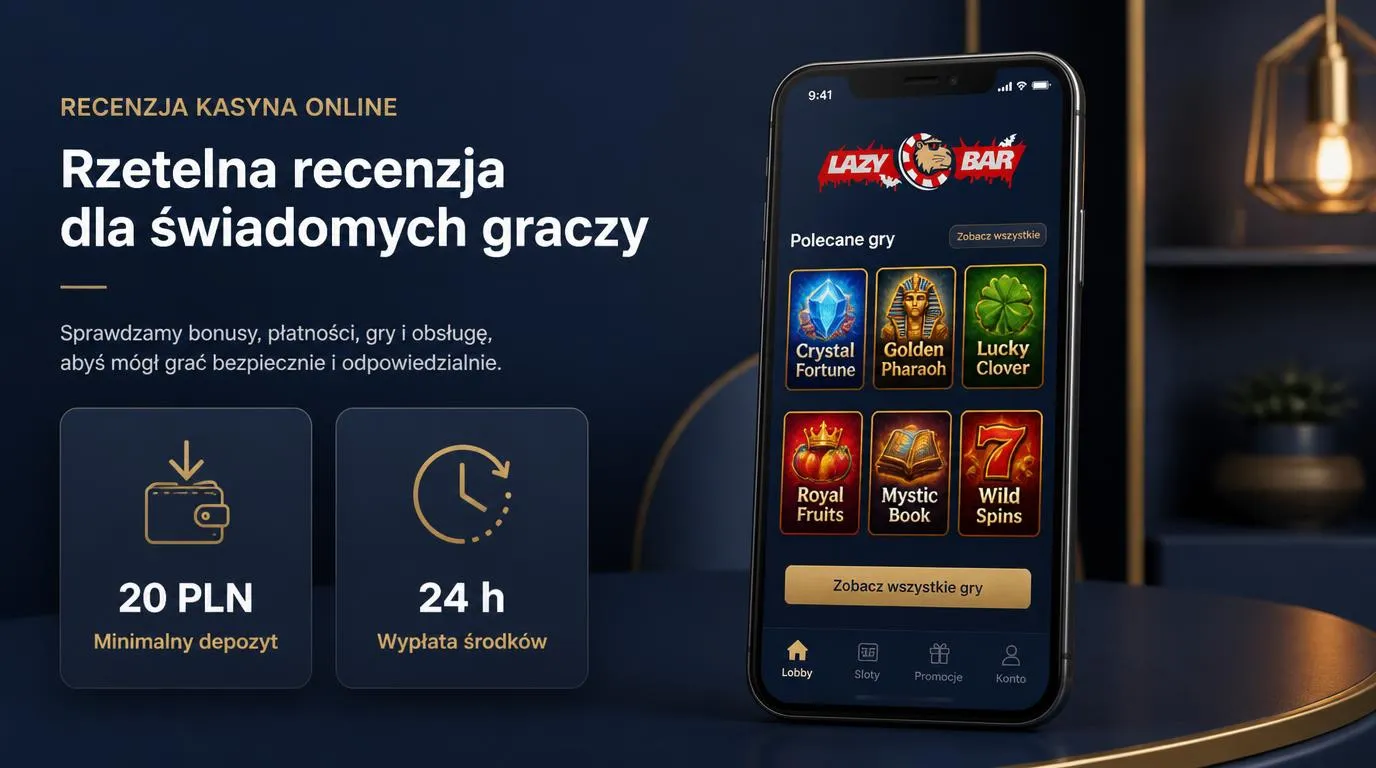 Telefon z widokiem gier kasynowych obok symboli wpłaty 20 PLN i wypłaty w ciągu 24 godzin